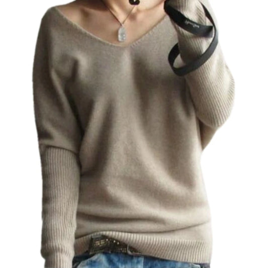 Women Fashion Sexy V-neck Sweater Long Sleeve Knitted Tops