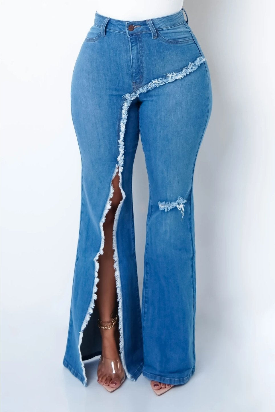 New Style Elastic Ripped Flared Pants Jeans Women