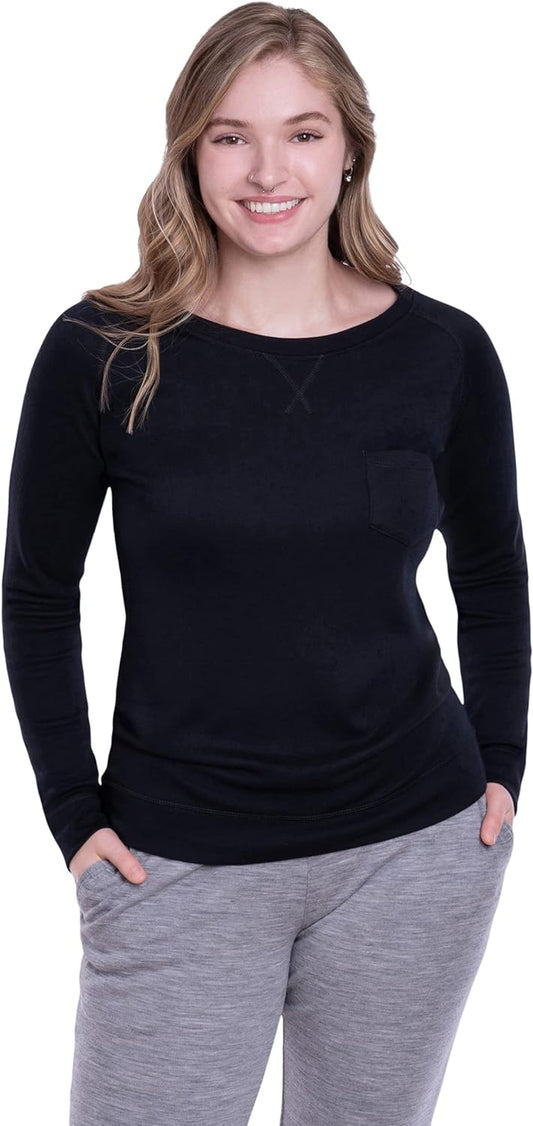 Woolly Clothing Women'S Merino Pro-Knit Wool Crew Neck Sweatshirt - Mid Weight - Wicking Breathable Anti-Odor