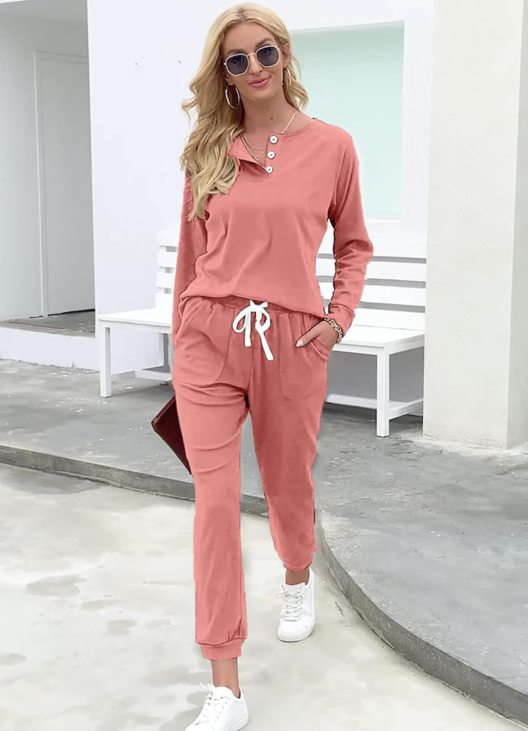 Two Piece Outfits for Women Lounge Sets Button down Sweatshirt Sweatpants Sweatsuits Set with Pockets