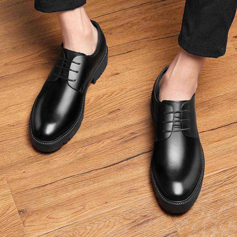 Black Leather Shoe, Men's Business Leather Shoe, Thick bottom version of all-match Men's Shoe