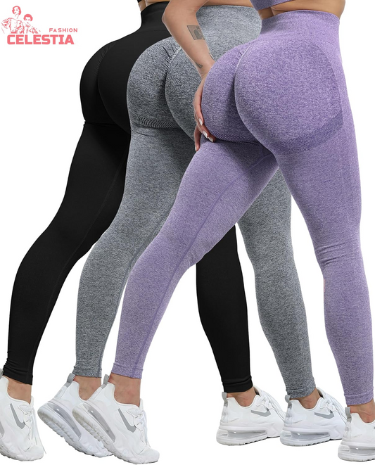 3 Piece Butt Lifting Leggings for Women, Gym Workout Scrunch Butt Seamless Yoga Leggings